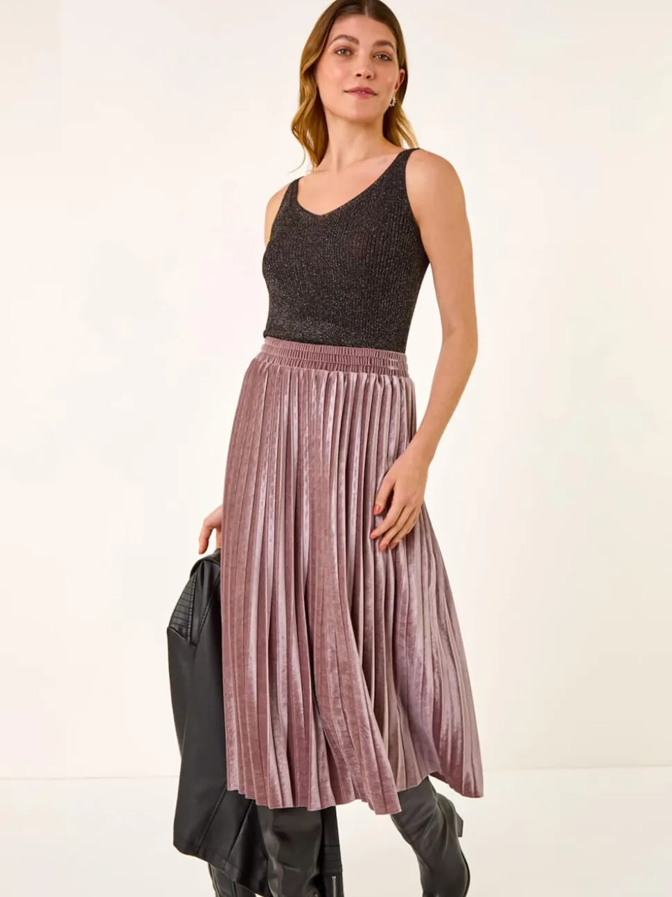 Rose - Jupes Roman Velvet plissées mi-longues