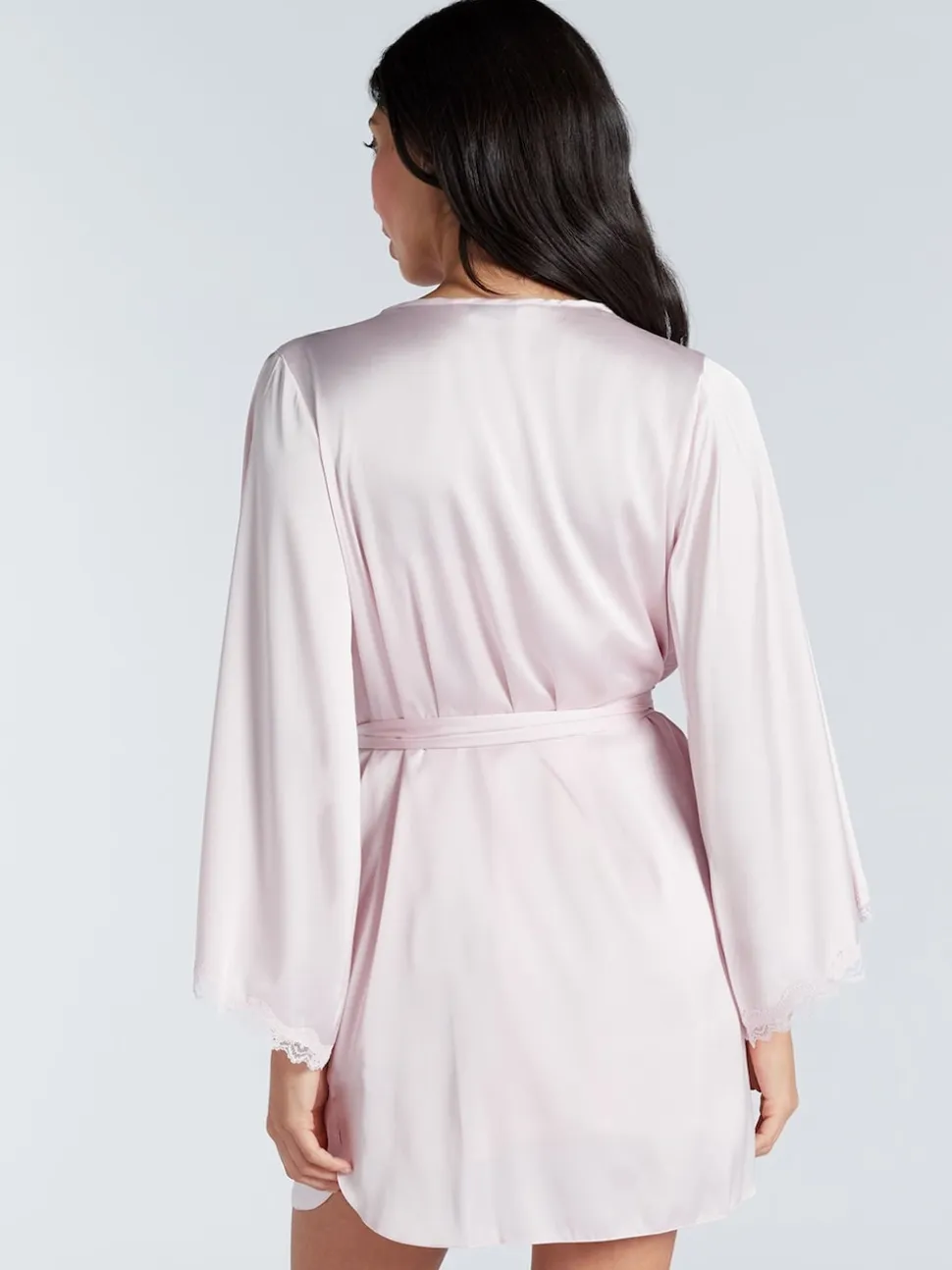 Rose - Peignoir Boux Avenue Kaya en satin bordé de dentelle