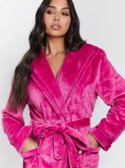 Rose - Peignoir Loungeable longue luxueuse à capuche en polaire avec ruban de Noël