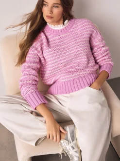 Rose - Pull à col à tarte en maille surpiquée