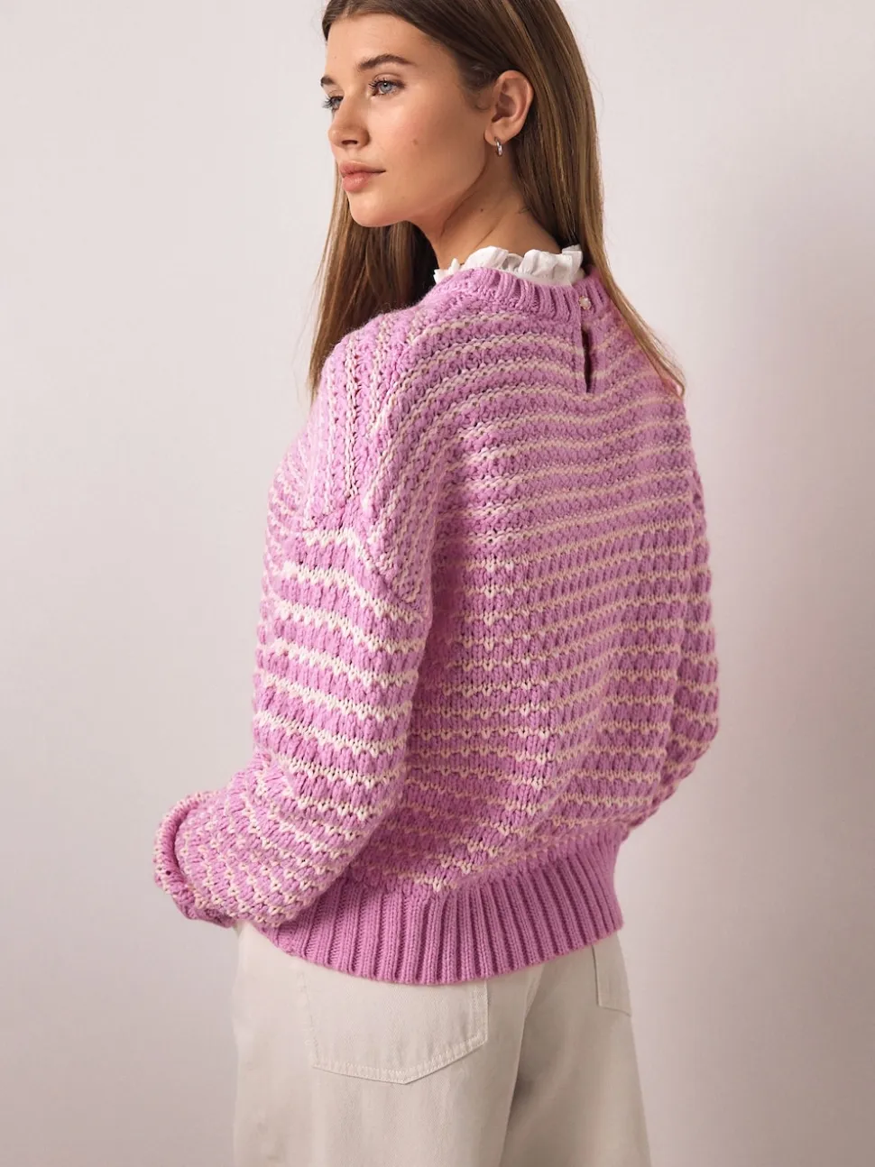 Rose - Pull à col à tarte en maille surpiquée