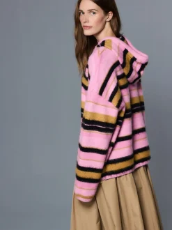 Rose à rayures multicolores - Pull à capuche en maille brossée
