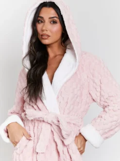 Rose - Robe de chambre Loungeable maxi à capuche en polaire de luxe géométrique