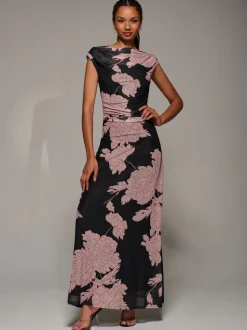 Rose - Robe longue Jolie Moi en maille à encolure multidirectionnelle