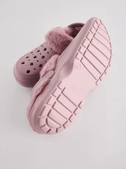 Rose - Sabots doublés de fausse fourrure chaussons femme