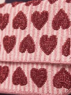 Rose - Sac bandoulière perlé Cœur