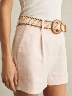 Rose - Short Reiss Beau en lin plissé à ceinture