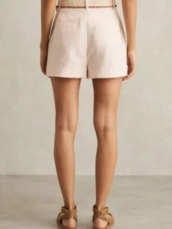 Rose - Short Reiss Beau en lin plissé à ceinture