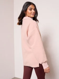 Rose - Sweat-shirt Friends Like These en Polaires Borg à demi-fermeture éclair