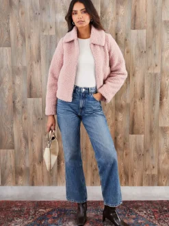 Rose - Threadbare bomber zippé en peau lainée à col