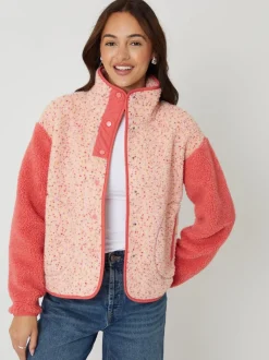 Rose - Threadbare Color-block Snap Polaire Borg