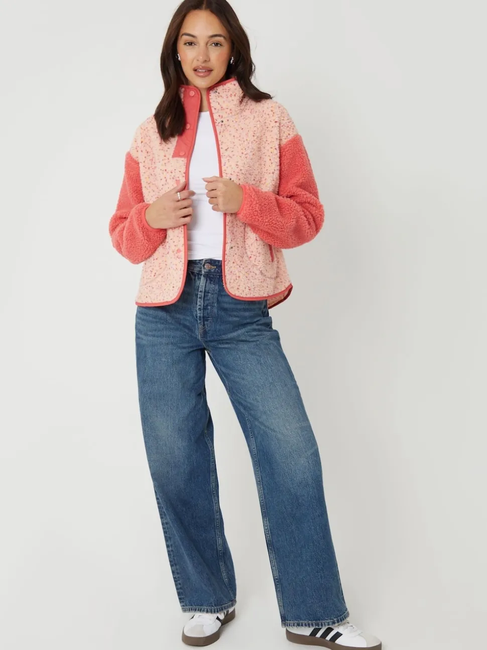 Rose - Threadbare Color-block Snap Polaire Borg