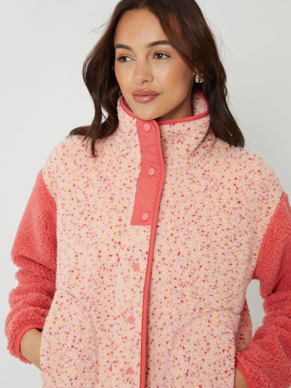 Rose - Threadbare Color-block Snap Polaire Borg