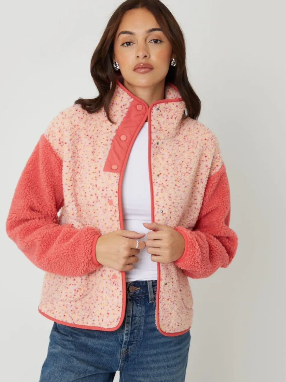 Rose - Threadbare Color-block Snap Polaire Borg
