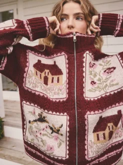 Rose baie - Cardigan en maille maison