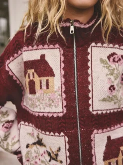 Rose baie - Cardigan en maille maison