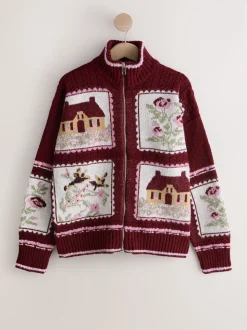 Rose baie - Cardigan en maille maison