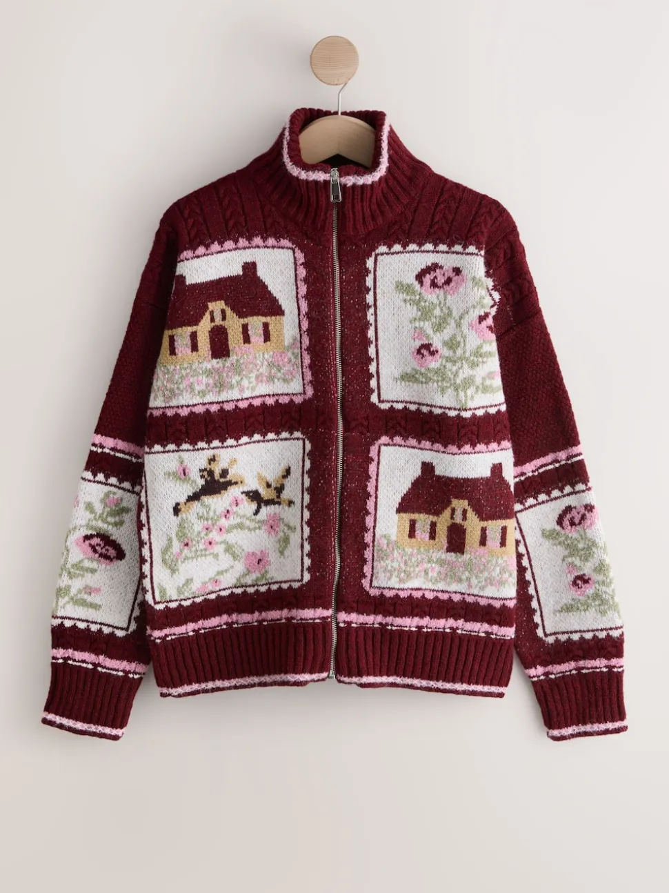Rose baie - Cardigan en maille maison