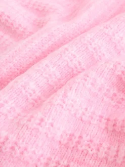Rose clair - Pull long côtelé à col en V en laine