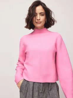 Rose clair - Pulls ultra-doux à Col montant avec coutures
