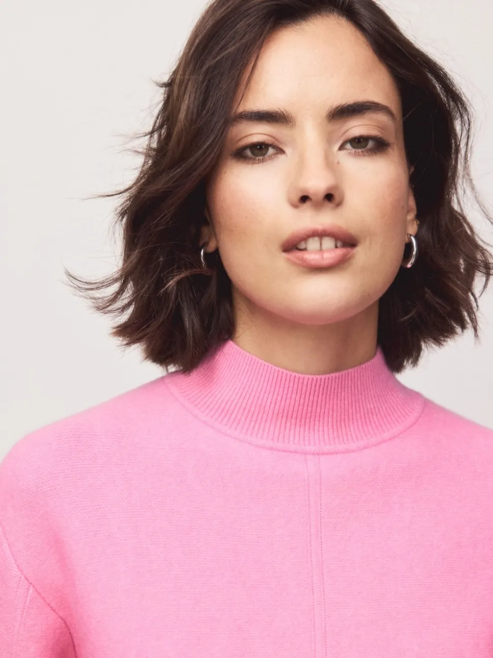Rose clair - Pulls ultra-doux à Col montant avec coutures