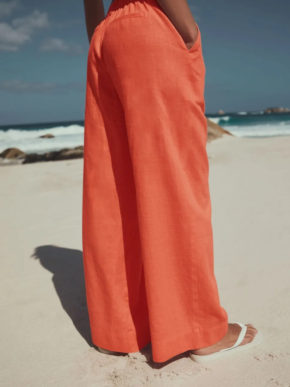 Rose corail - Pantalons intelligents à jambe large en lin Blend