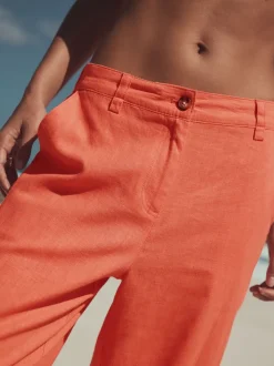Rose corail - Pantalons intelligents à jambe large en lin Blend