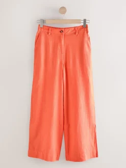 Rose corail - Pantalons intelligents à jambe large en lin Blend