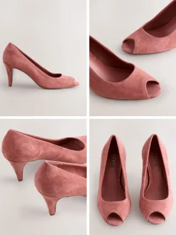 Rose en daim rose - Chaussures à talons Bout ouvert en cuir haut de gamme