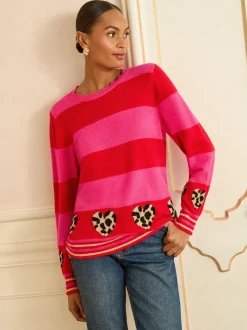 Rose et rouge rayé - Pull Love & Roses Animal cœur