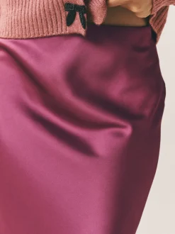 Rose foncé - Jupe Midi Satin