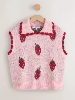 Rose fraise - Débardeur sans manches en maille avec laine