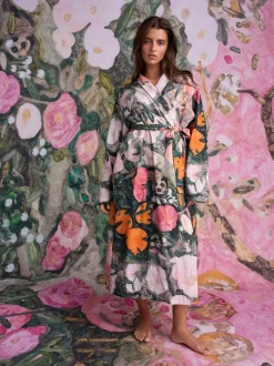 Rose imprimé scène Benjamin Maclegor - Robe de chambre en satin