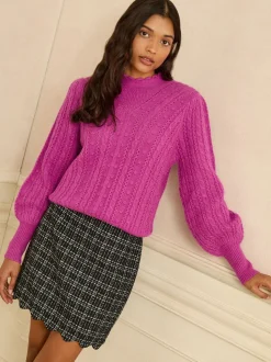 Rose magenta - Pull Love & Roses Bobble Stitch en maille confortable