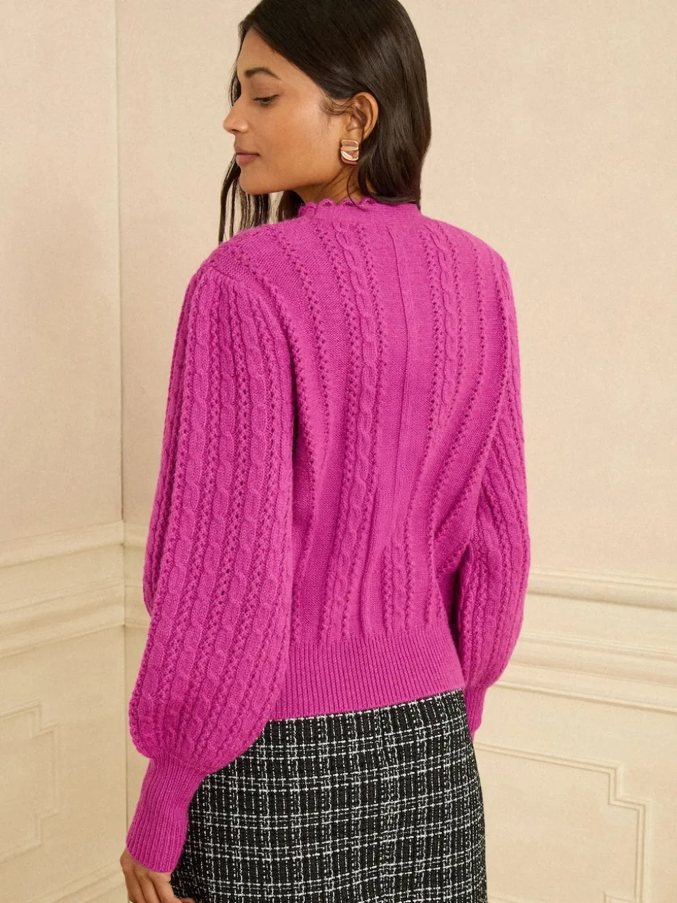 Rose magenta - Pull Love & Roses Bobble Stitch en maille confortable