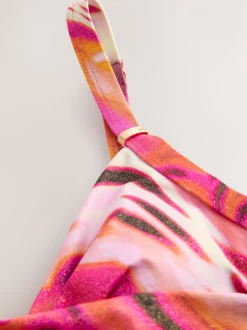 Rose métallisé imprimé animal - Maillot de bain moulant avec contrôle du ventre
