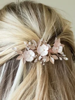 Rose Or - Ivory & Co Pince à fleurs émaillées et cristaux de gardénia