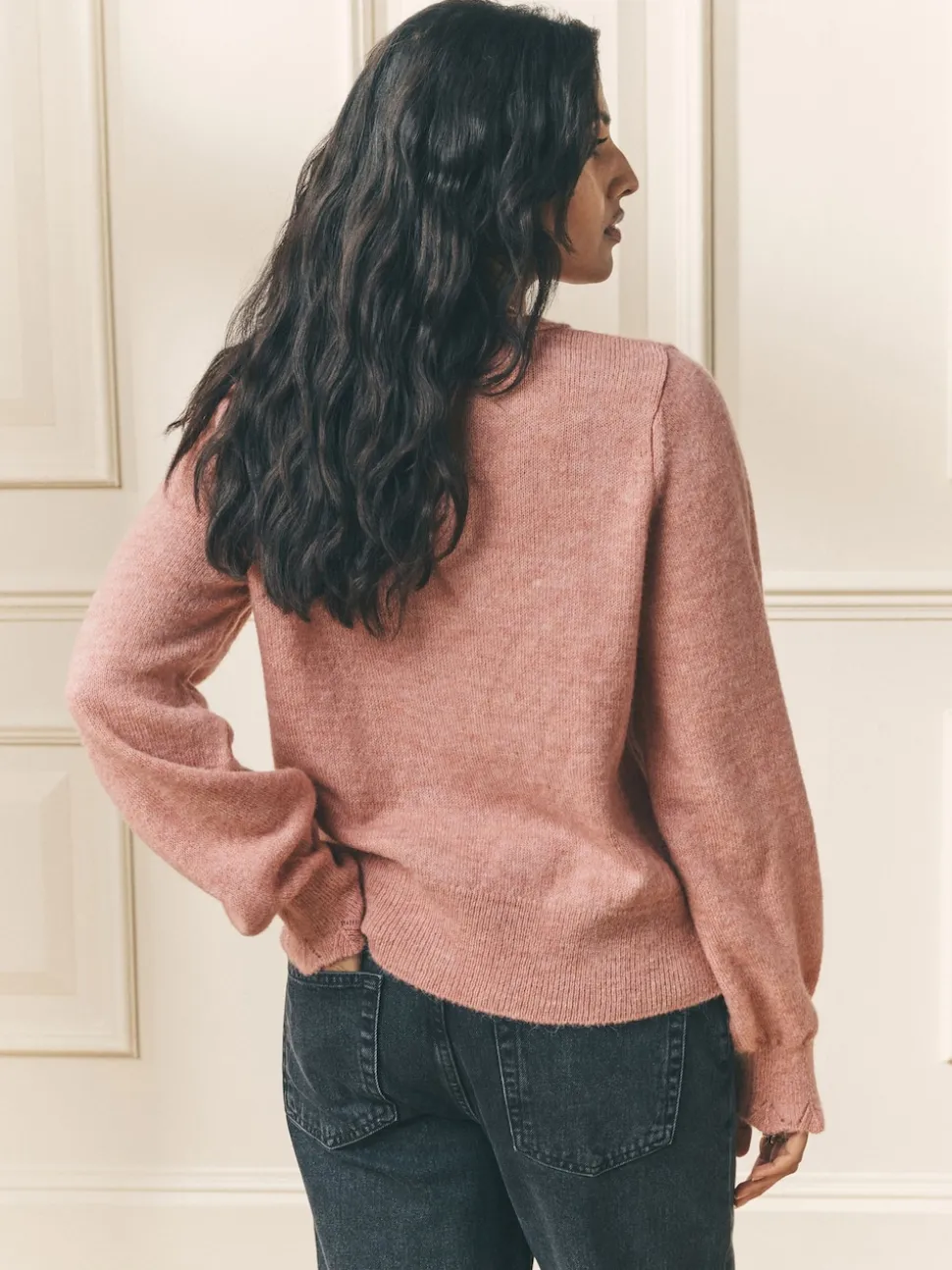 Rose poudré - Laura Ashley Cardigan boutonné pointelle et festoncles avec une touche de laine