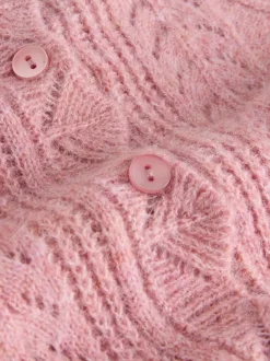 Rose poudré - Laura Ashley Cardigan boutonné pointelle et festoncles avec une touche de laine