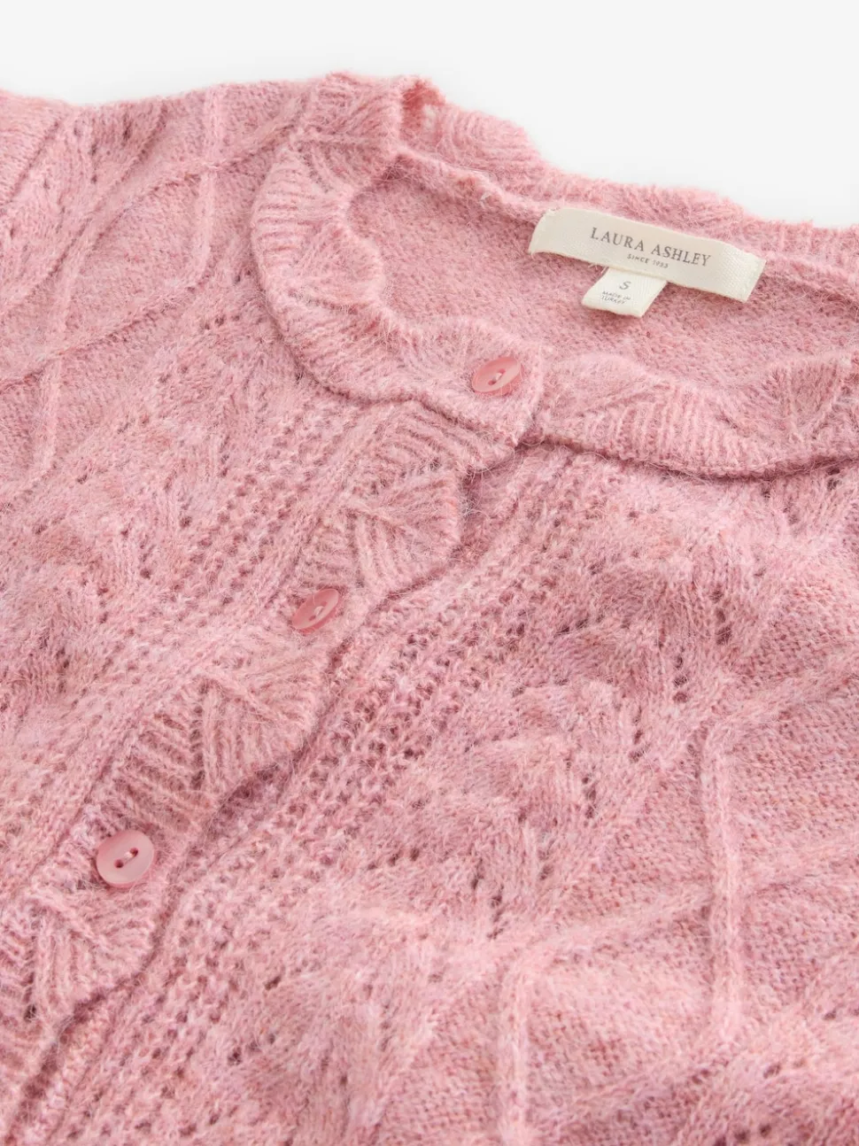 Rose poudré - Laura Ashley Cardigan boutonné pointelle et festoncles avec une touche de laine