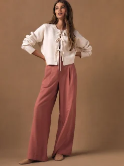 Rose rose - Pantalon large avec lin