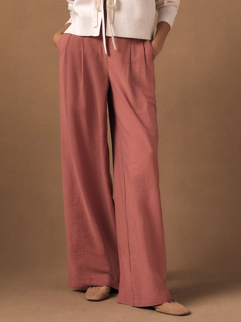 Rose rose - Pantalon large avec lin
