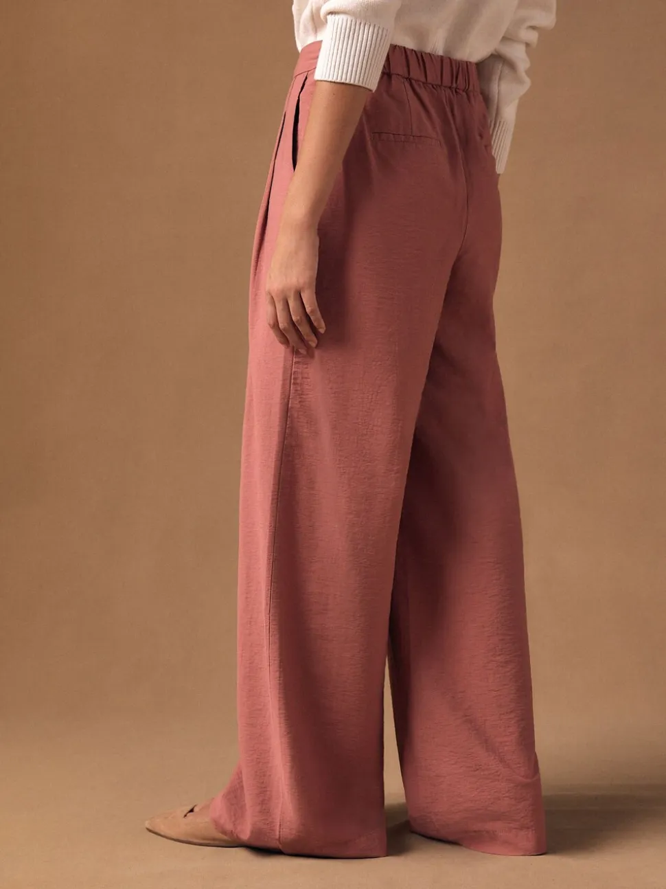 Rose rose - Pantalon large avec lin