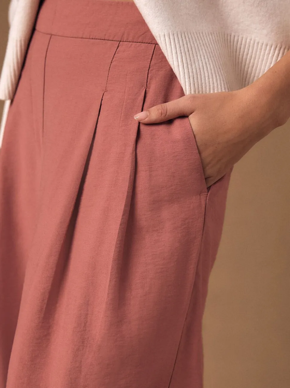 Rose rose - Pantalon large avec lin