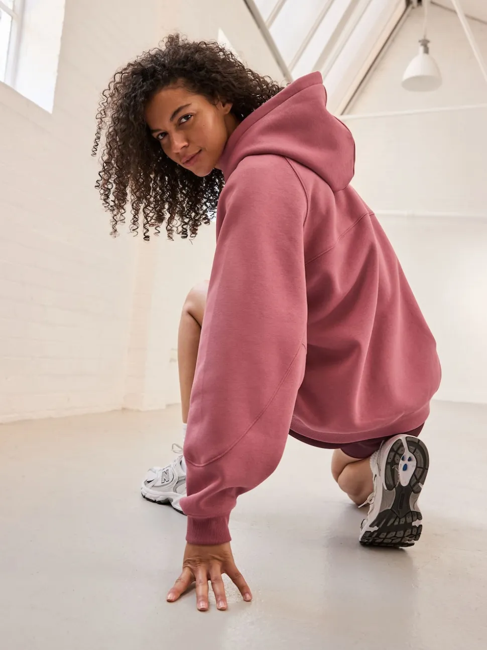 Rose rose - Sweat à capuche long épais décontracté