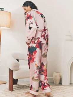 Rose Rouge Fleuri  - Pyjama boutonné B by Ted Baker en satin