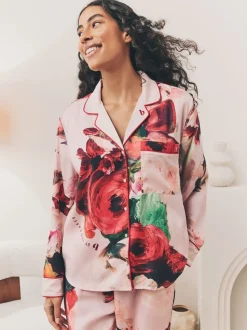 Rose Rouge Fleuri  - Pyjama boutonné B by Ted Baker en satin