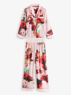 Rose Rouge Fleuri  - Pyjama boutonné B by Ted Baker en satin