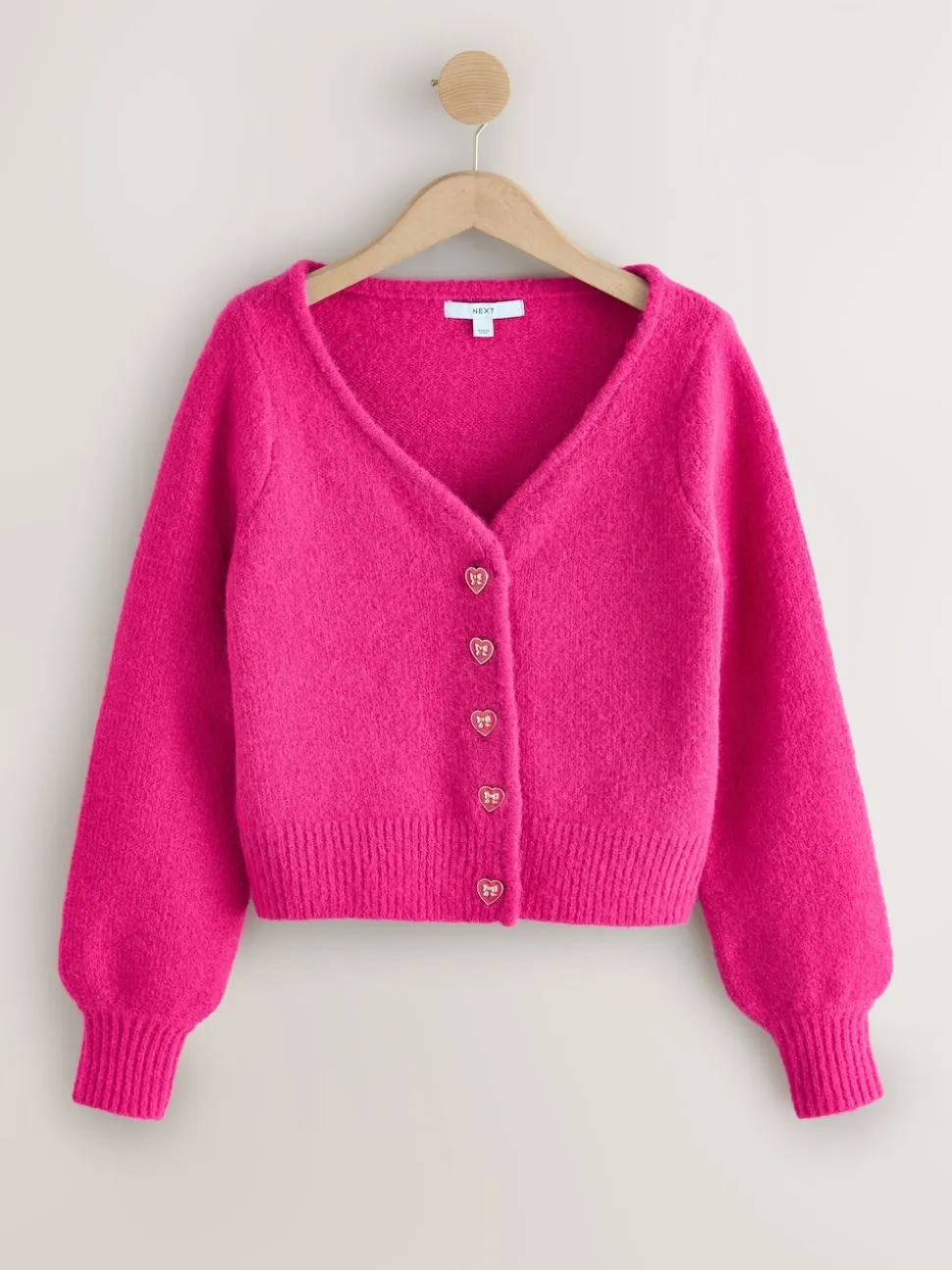 Rose vif - Cardigan boutonné cœur en laine