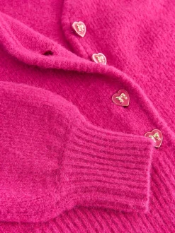 Rose vif - Cardigan boutonné cœur en laine